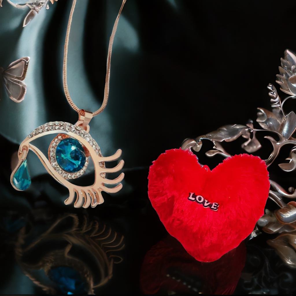 Valentine's Day Jewelry Gift Set Angel Blue Eye Pendant Chain Necklace with Heart Pillow image 0