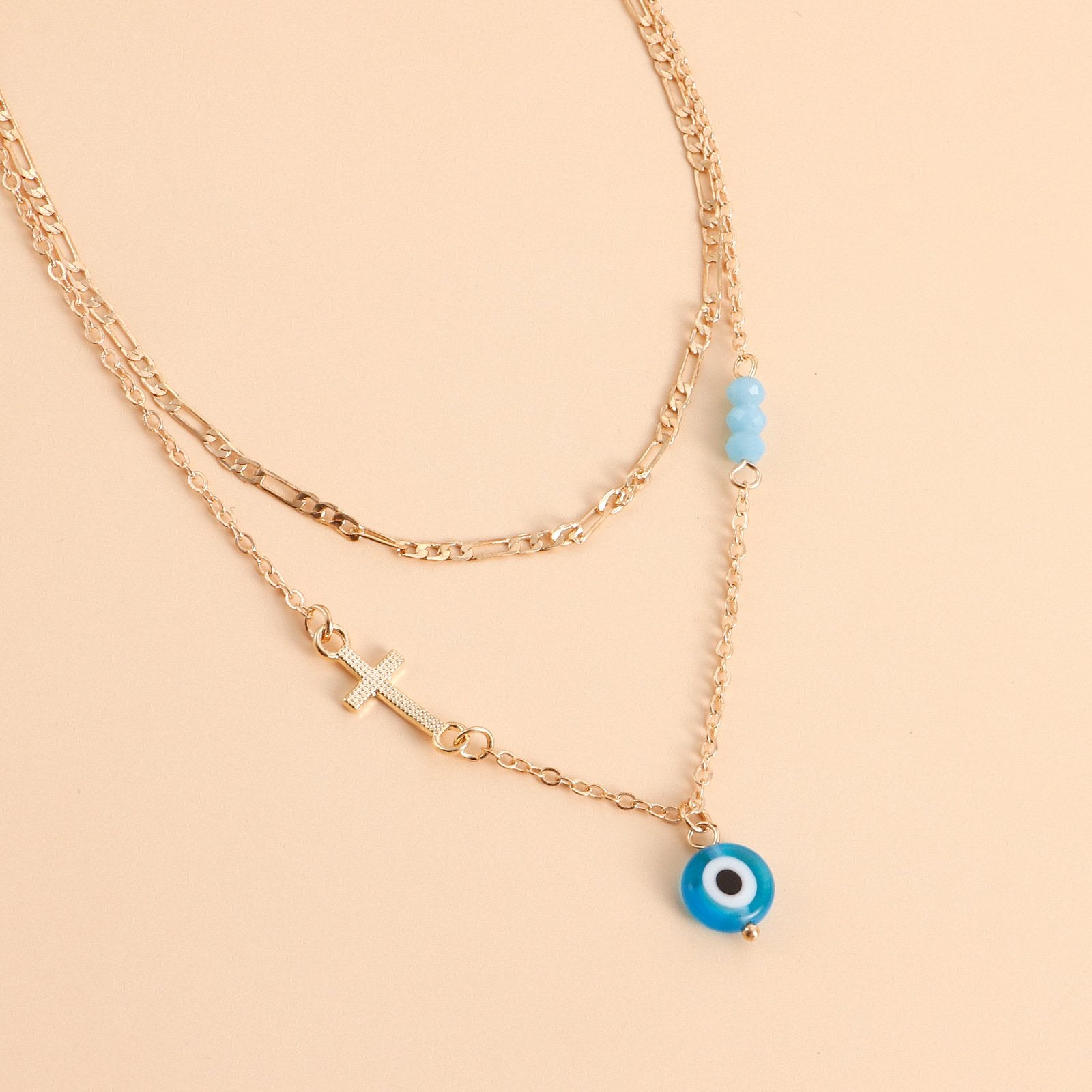 Gold-Plated Layered Evil Eye Pendant Necklace for Women/Girls image 0