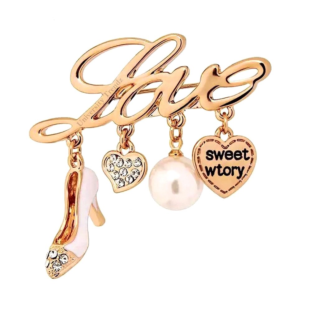 Gold-Plated Tassel Pearl/Heel Heart Love Brooch for Women/Girls image 4