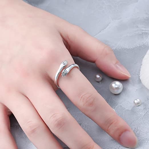 Engraved Silver-Plated Hug Hand Ring Always With You image 1