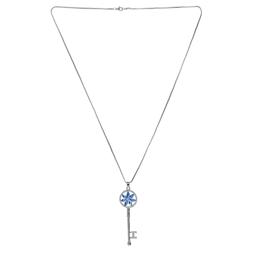 Silver-Plated Blue Crystal Stud Key Chain Pendant Necklace For Women/Girl's image 4