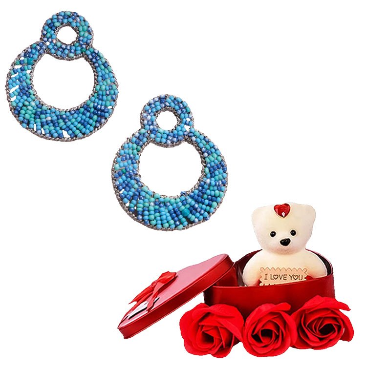 Women Handcrafted Dangle Earrings & Red Teddy Combo Gift Set image 3