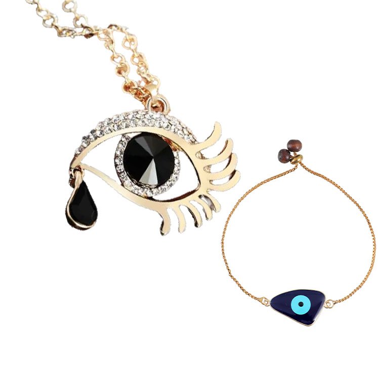 Valentine's Day Jewelry Gift Set Angel Black Eye Pendant Chain Necklace with Evil Eye Bracelet image 3