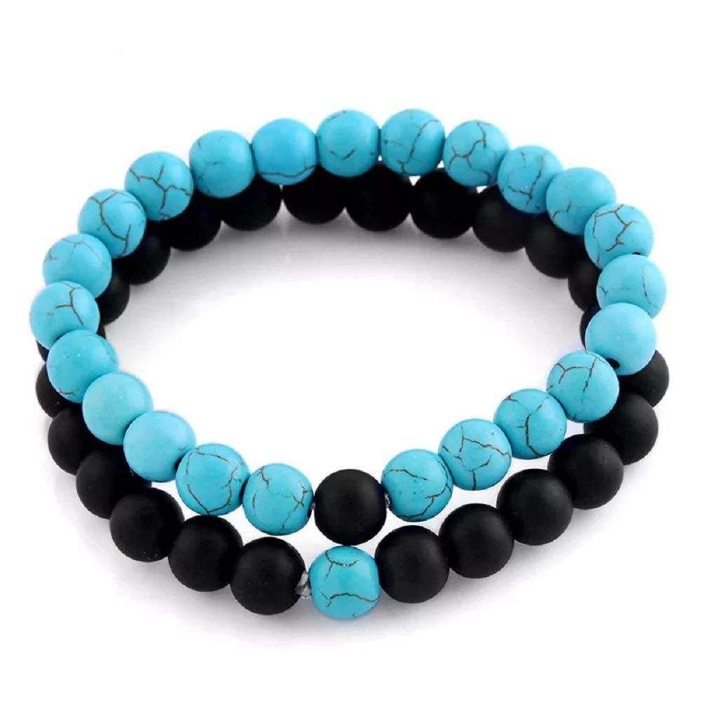 Onyx Turquoise Blue-Black Beads Stretch Friendship Reiki Bracelet for Men/Women image 3