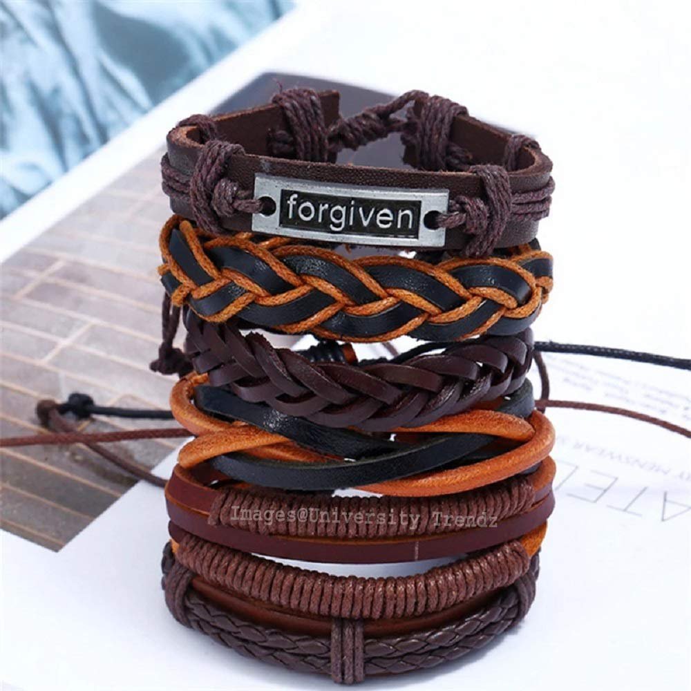 Forgiven Multi-Color Cuff Leather Bracelets Wrap (Set of 6) image 0