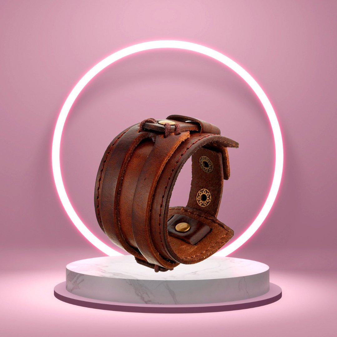 Brown Leather Wrist Band Bracelet for Men image 2