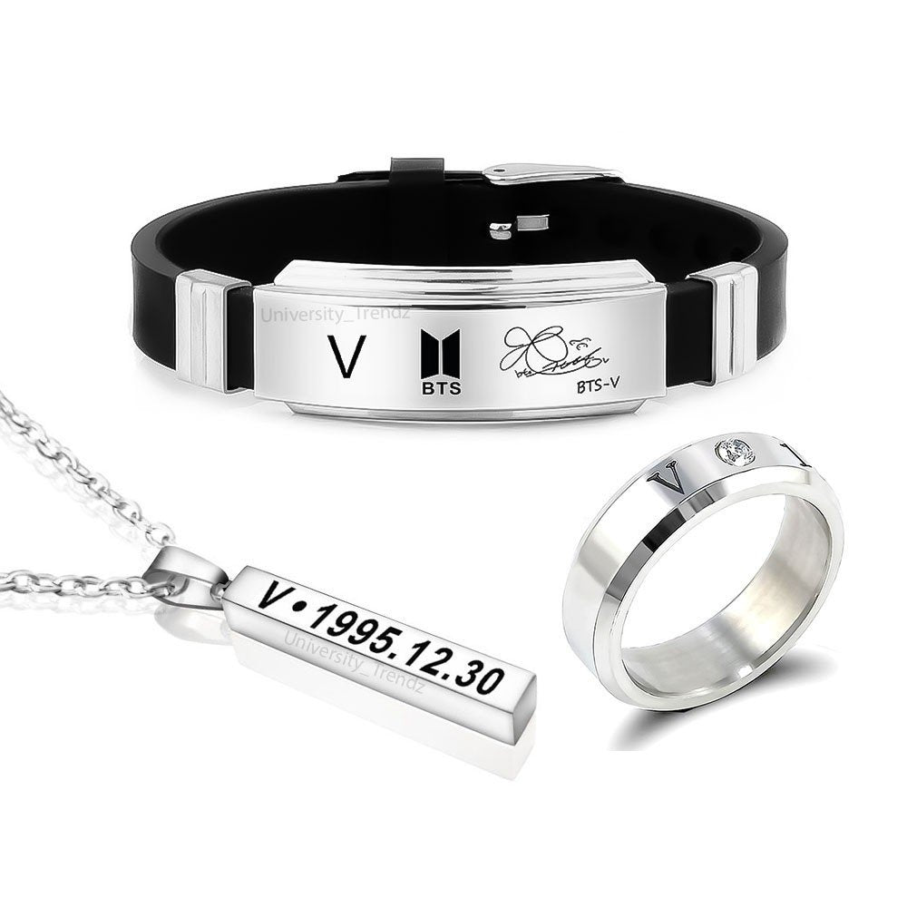 BTS V Tri Combo Pack of BTS Bracelet, Silver Ring and Pendant image 0