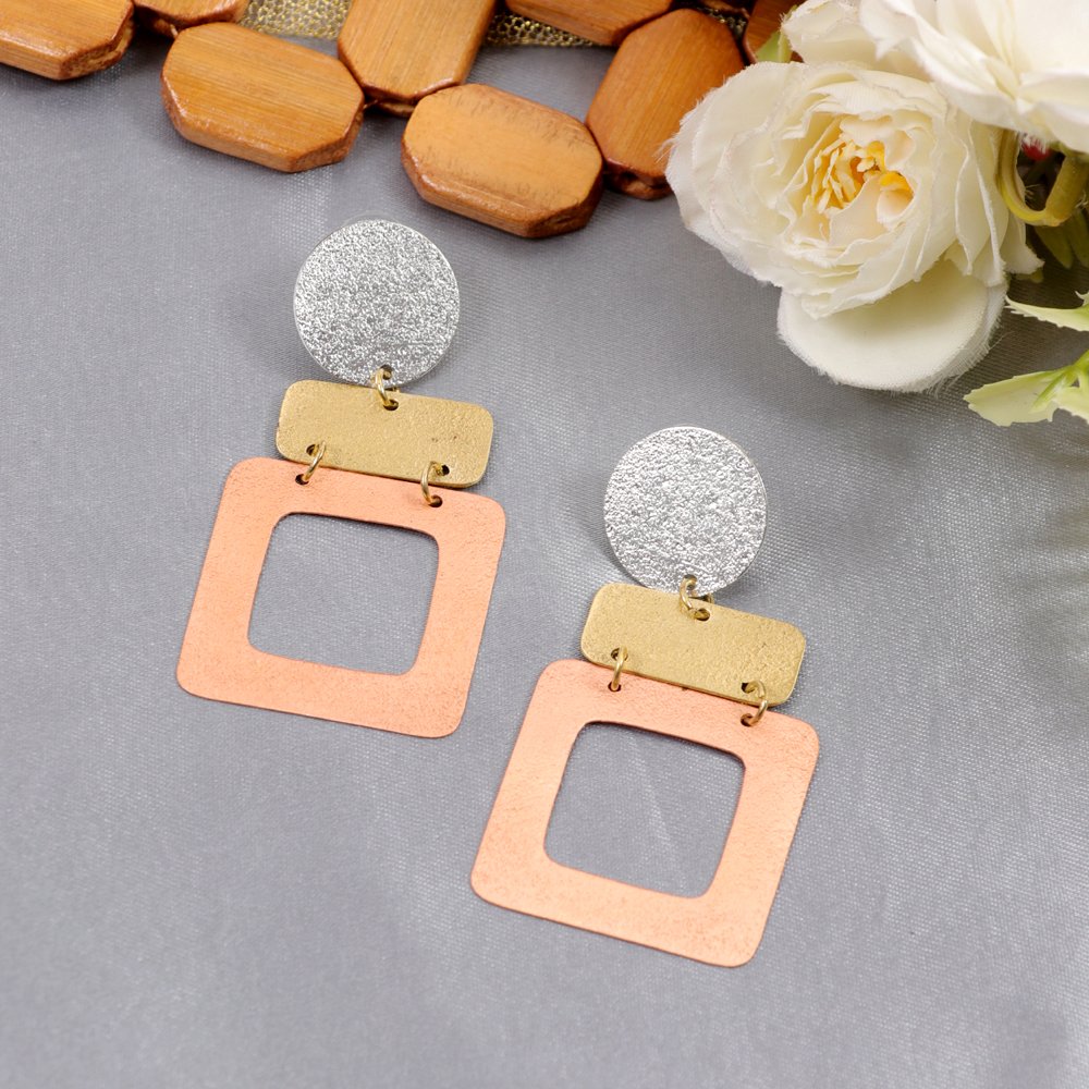 Demi-Fine Jewelry Gold-Tone Rectangular Danglers Anti-Tarnish Waterproof Copper Earrings image 0