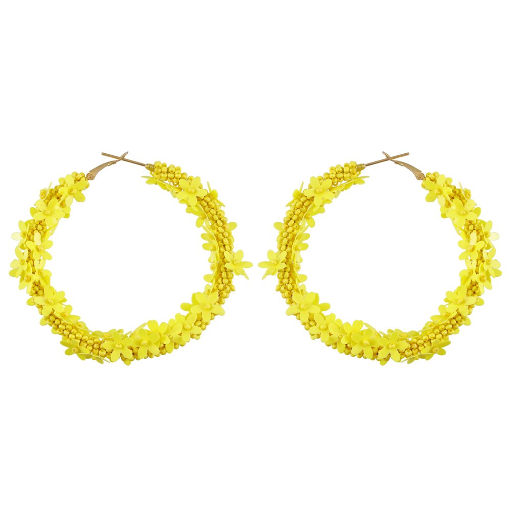 Handcrafted Yellow Floral Beaded Hoop Earrings image 4