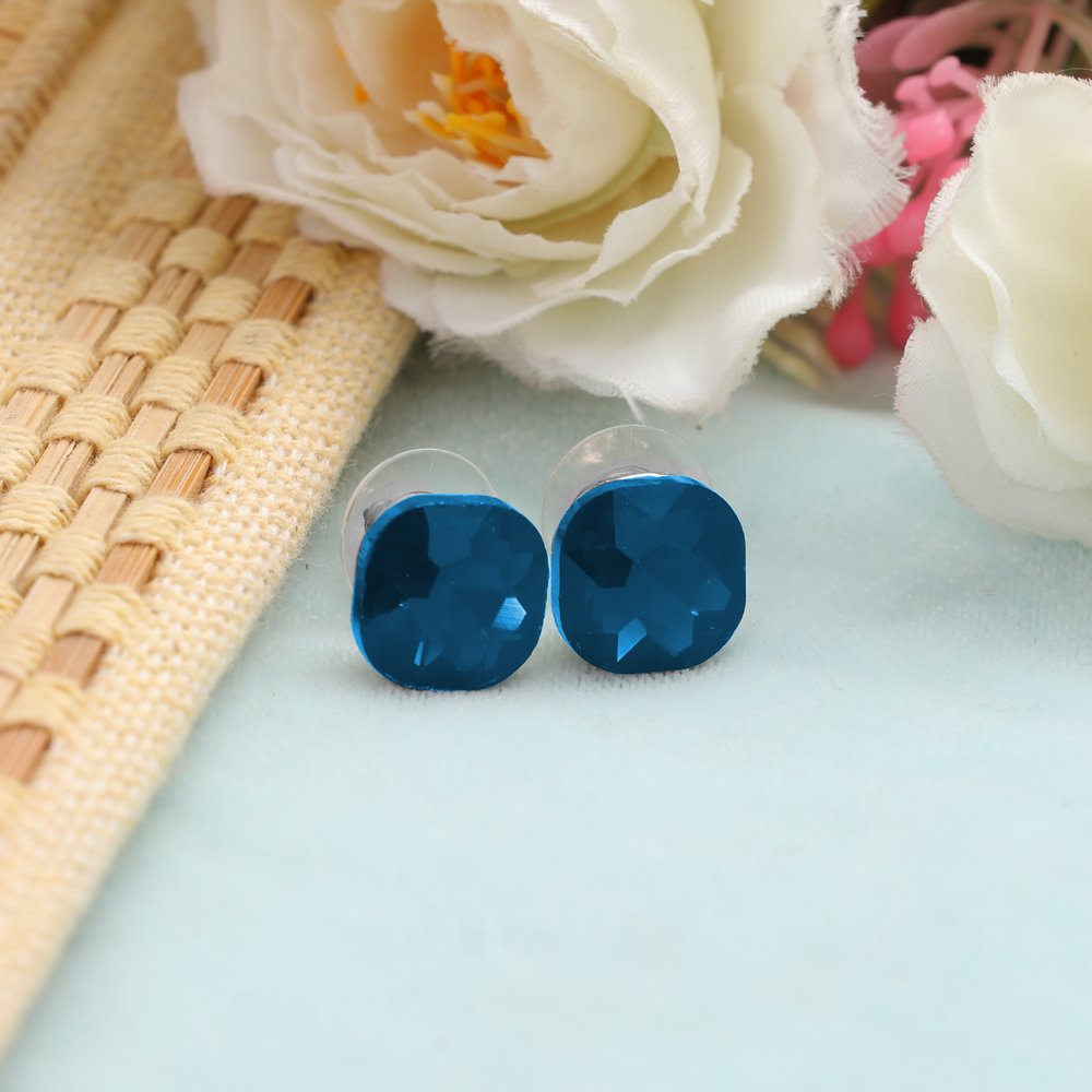 Silver-Plated Blue Crystal Studs Earrings image 2