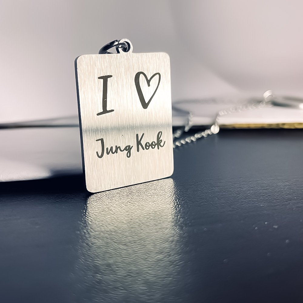 Silver-Plated Junk Kook Engraved Love Pendant Chain Necklace For Men/Women image 0
