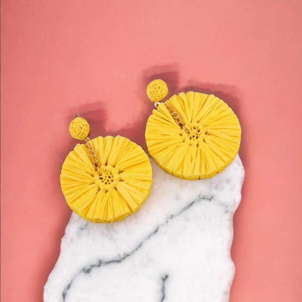 Handcrafted Yellow Thread Detailed Dangler Earrings image 3