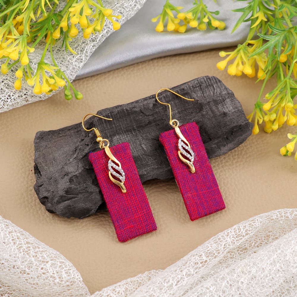 Handmade Cubic Zirconia Pink fabric Drop & Dangler Earrings image 2