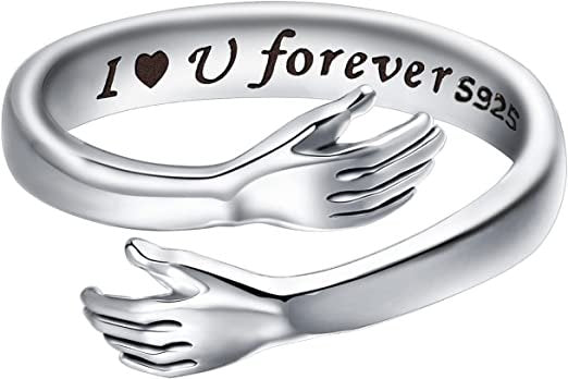 Engraved Silver-Plated Hug Hand Ring I love you Forever image 3