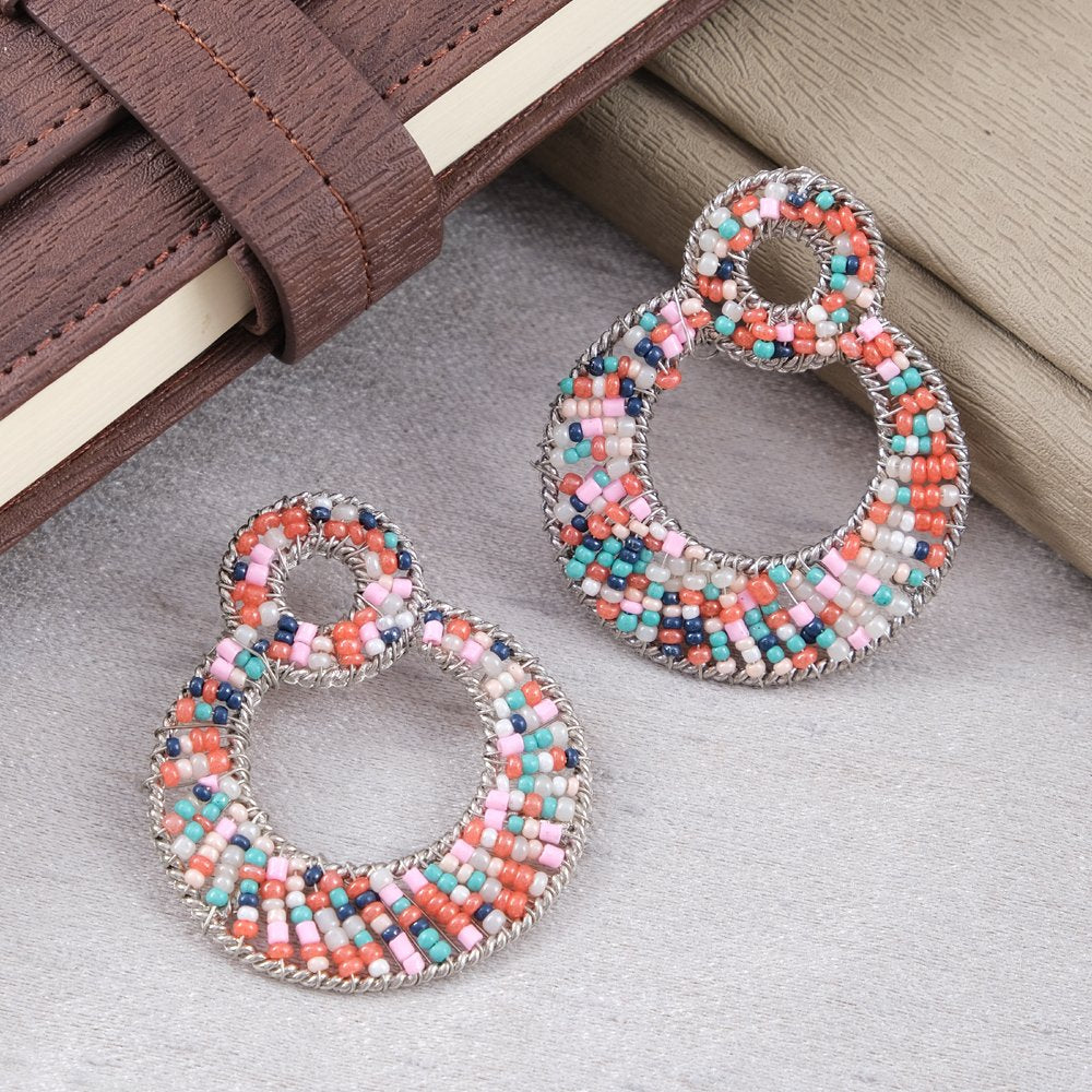 Silver-Plated Chic Multicolor Beaded Drop Earring For Women/Girl's image 2