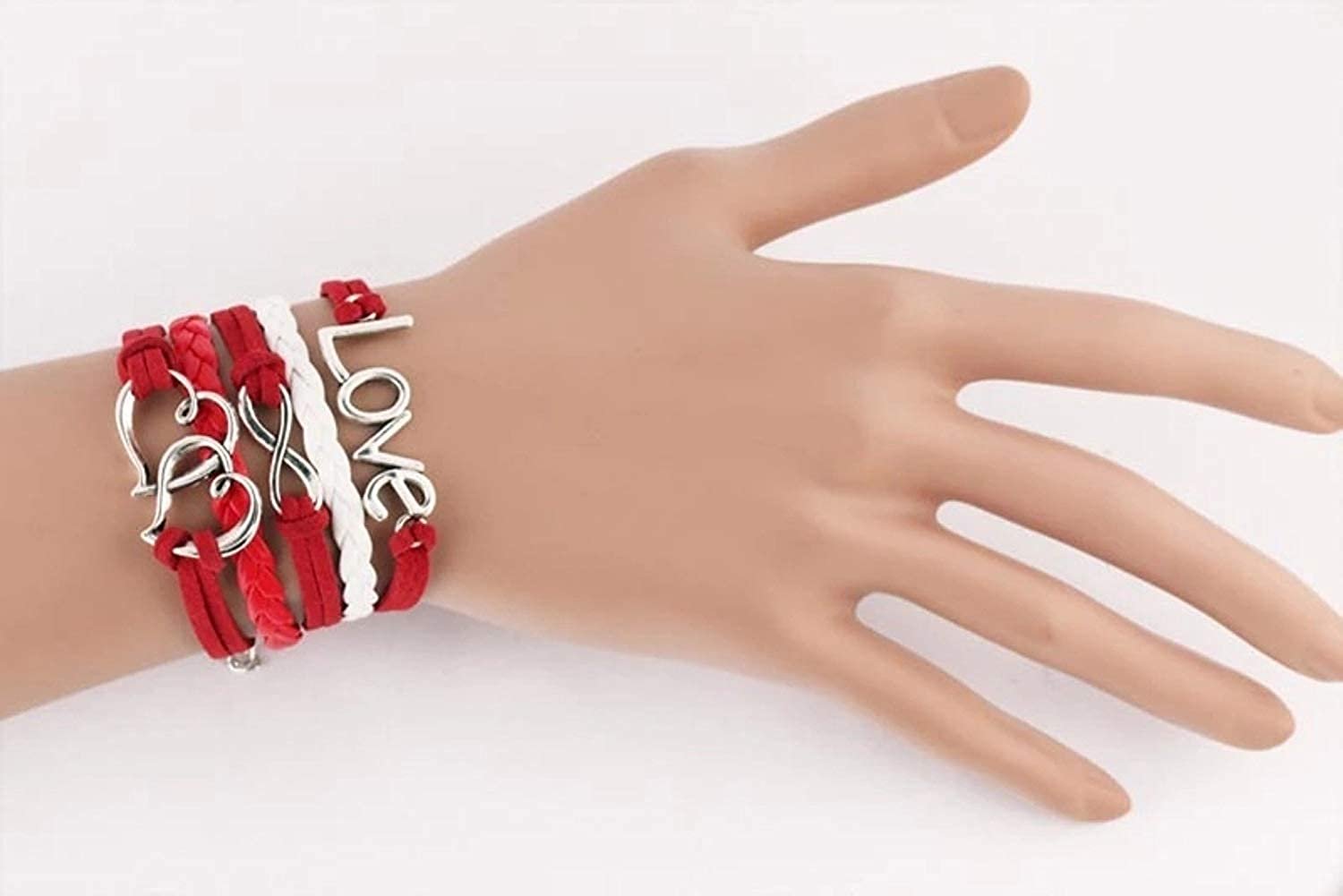 Multistring Red and White Love/Heart Wrap Bracelet for Men/Women image 1