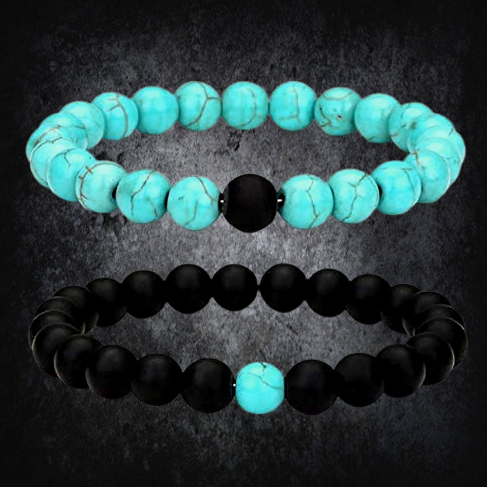 Onyx Turquoise Blue-Black Beads Stretch Friendship Reiki Bracelet for Men/Women image 4