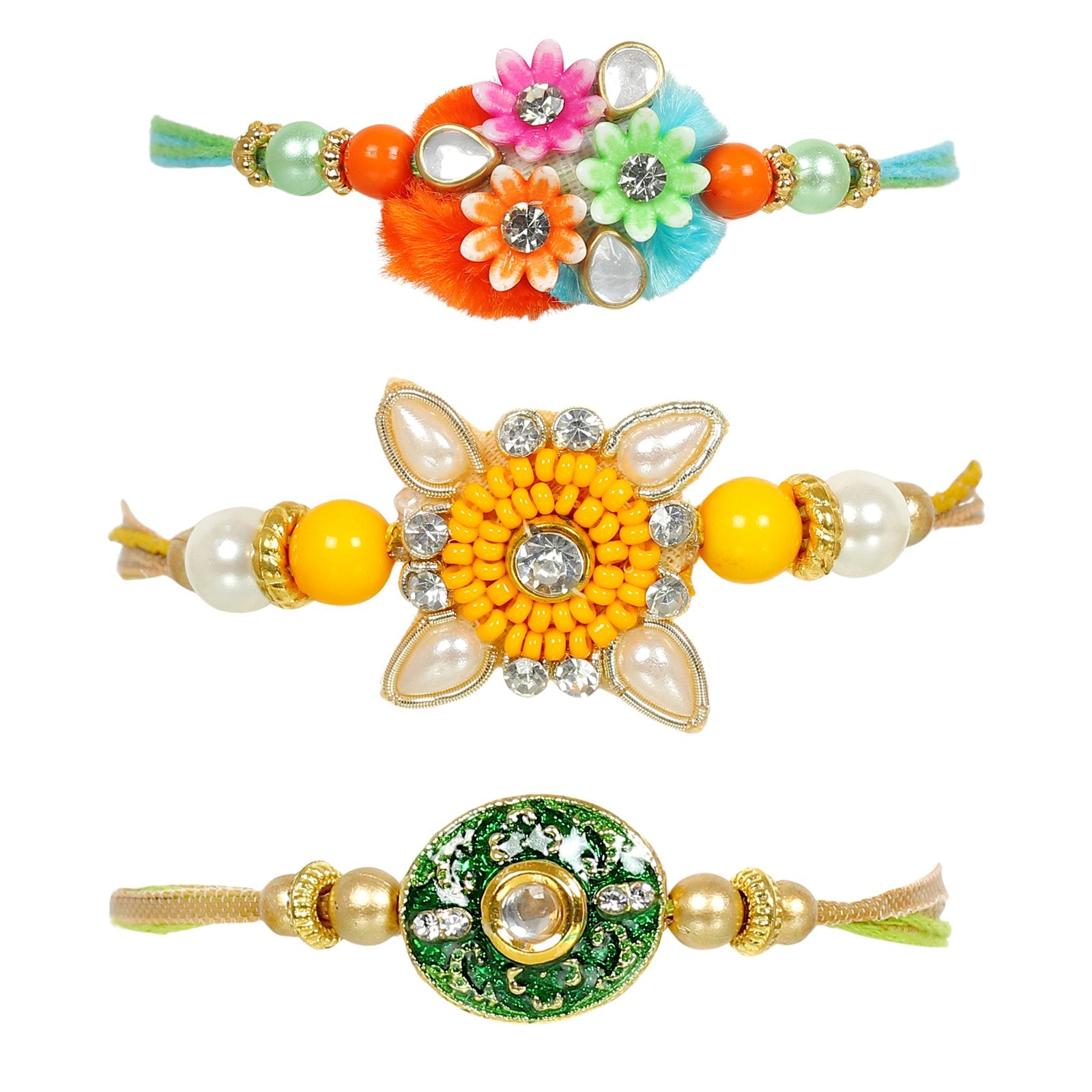 Kundan Beaded Rakhi Set of 3 Combo for Brother image 2