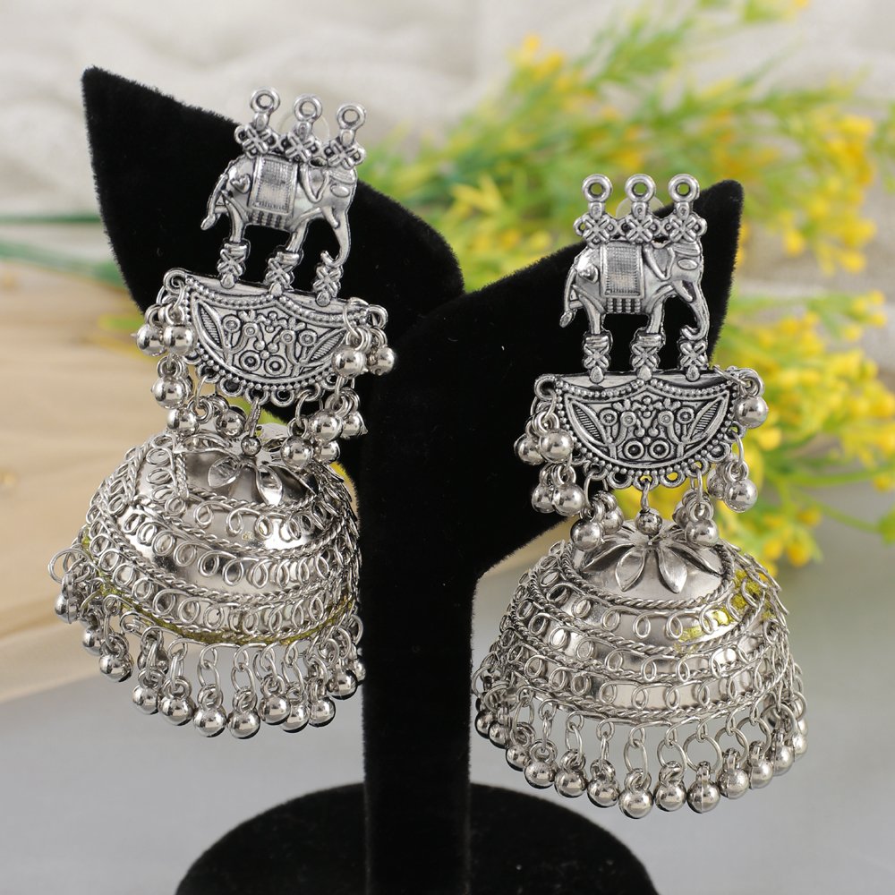 Oxidized Silver Banjara Jhumka Earrings image 2