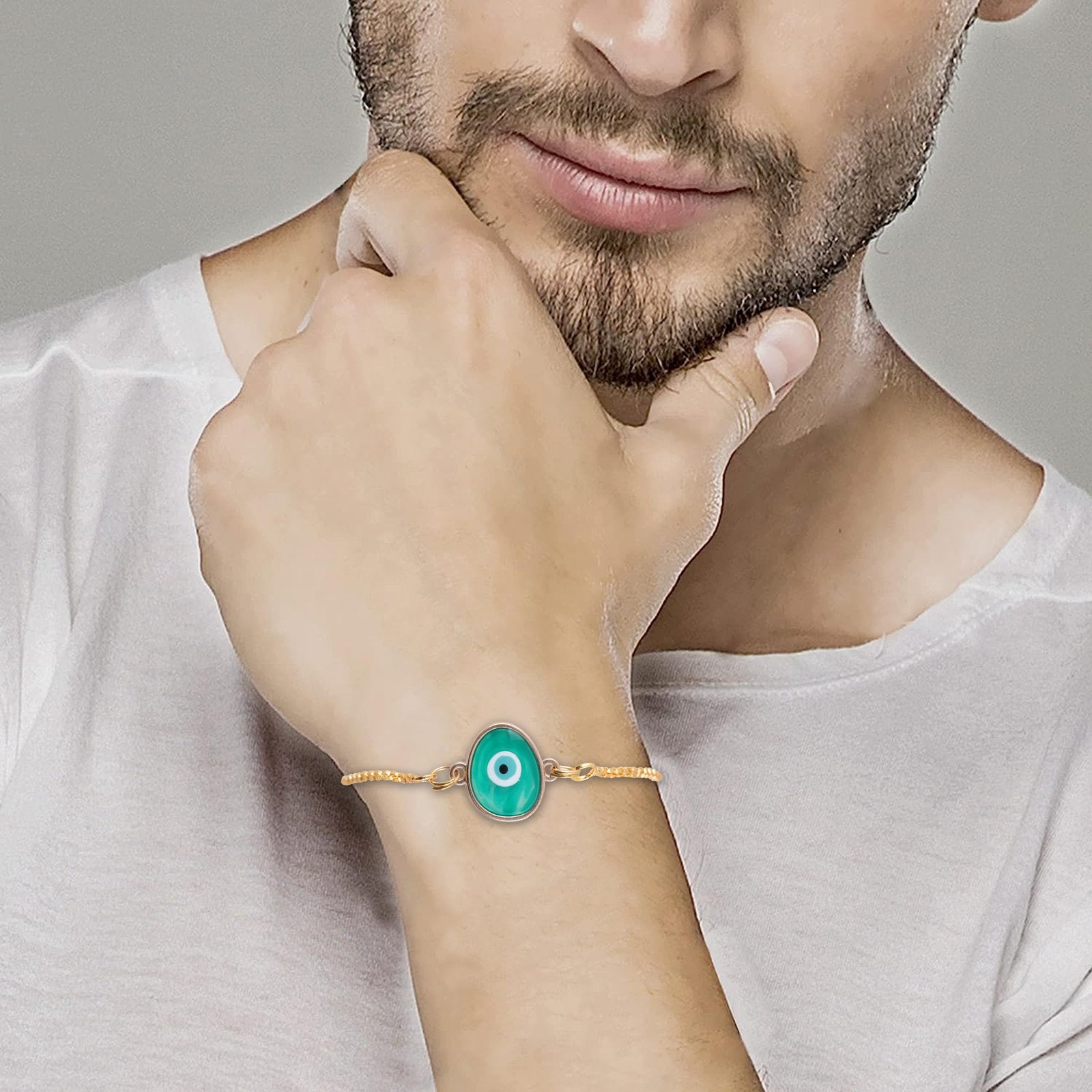 Gold-Toned Green Evil Eye Mini Charm Bracelet/Rakhi image 2