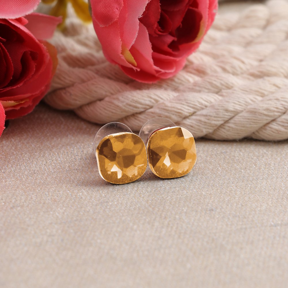 Silver-Plated Yellow Crystal Studs Earrings image 0