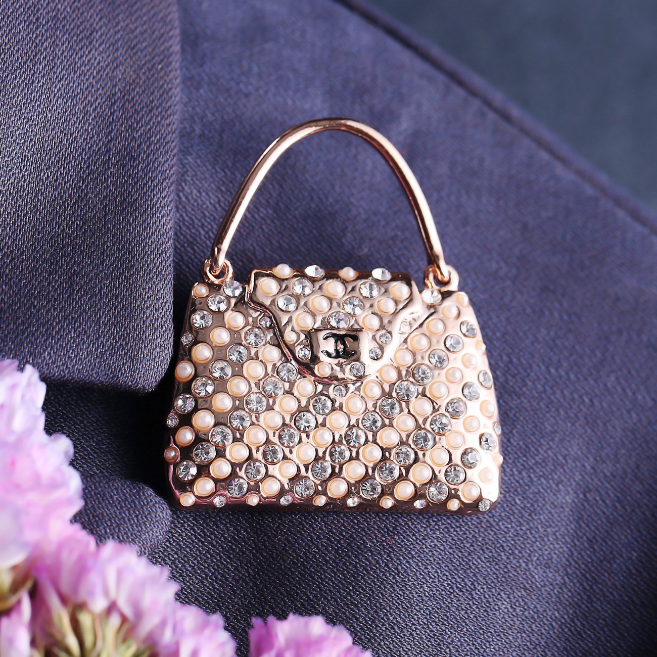 Gold-Plated Crystal Handbag Brooch Pin For Women/Girl's image 3