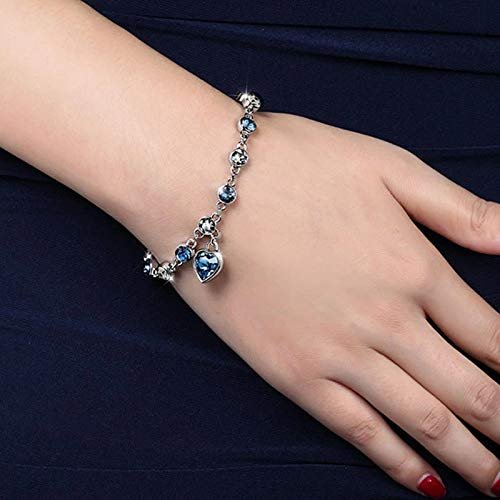 Silver-Plated Blue Crystal Heart Bracelet image 1