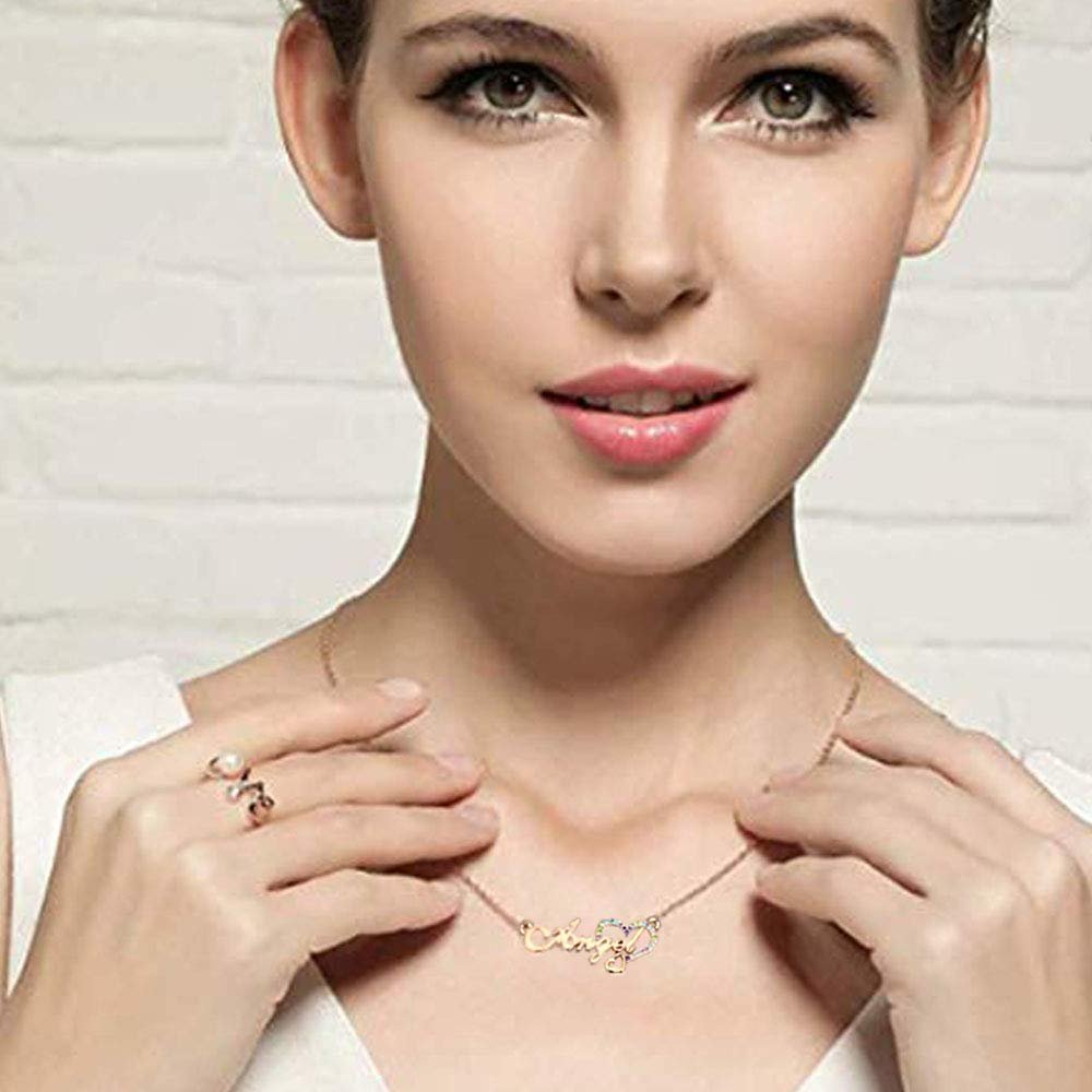 Gold-Plated Personalized Angel Name Heart Pendant Necklace image 1