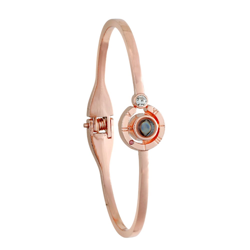 Rose-Gold Bracelet with 100 Language Black Crystal Clock image 2