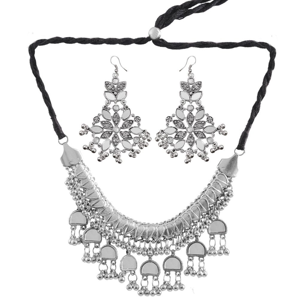 Oxidised Silver Mirror work beaded Jewellery Set image 2