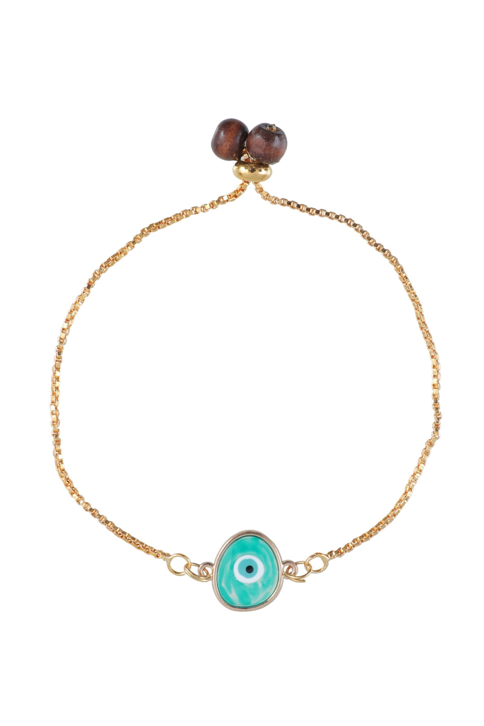 Gold-Toned Green Evil Eye Mini Charm Bracelet/Rakhi image 3