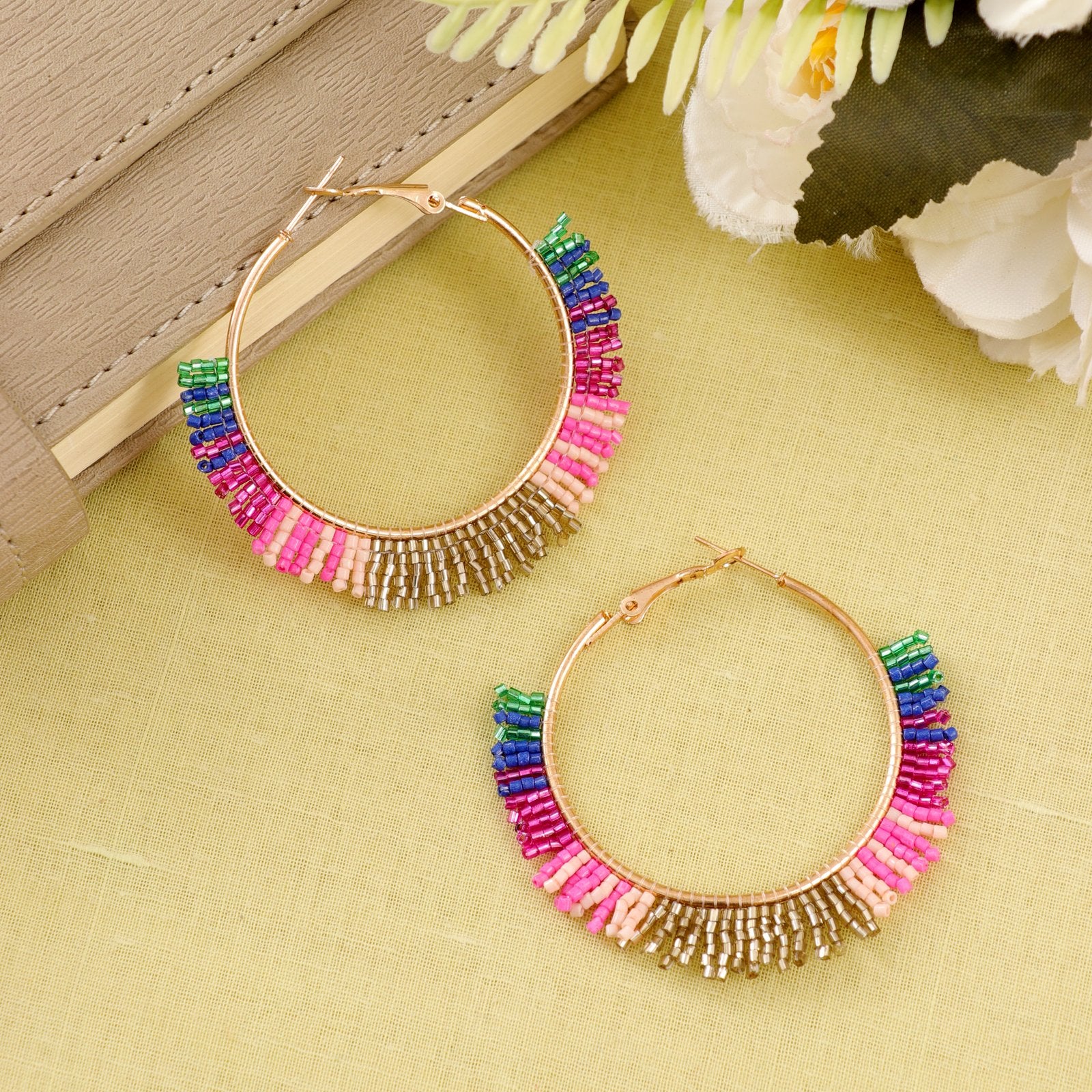 Gold-Toned Multi-color Hoop Earrings image 2