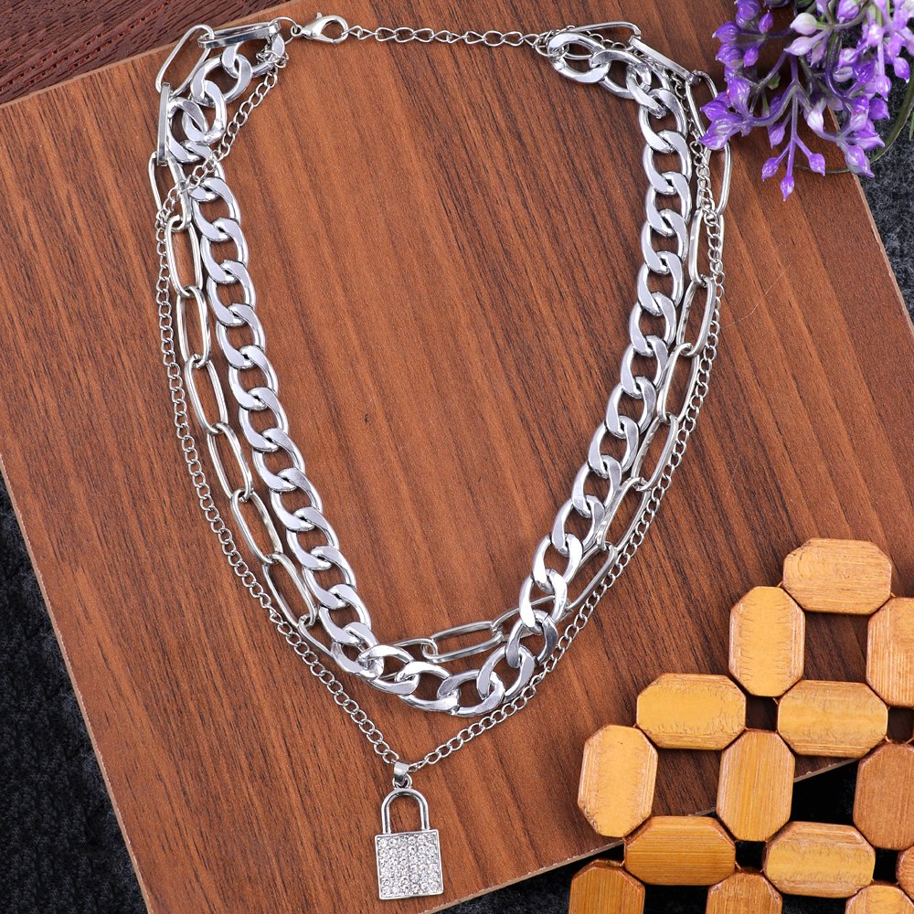 Silver-Tone Lock Inspired Layered Necklace image 2