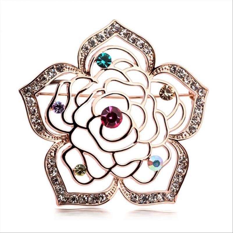 Gold-Plated Multicolor Crystal Flower Brooch For Women/Girl's image 4