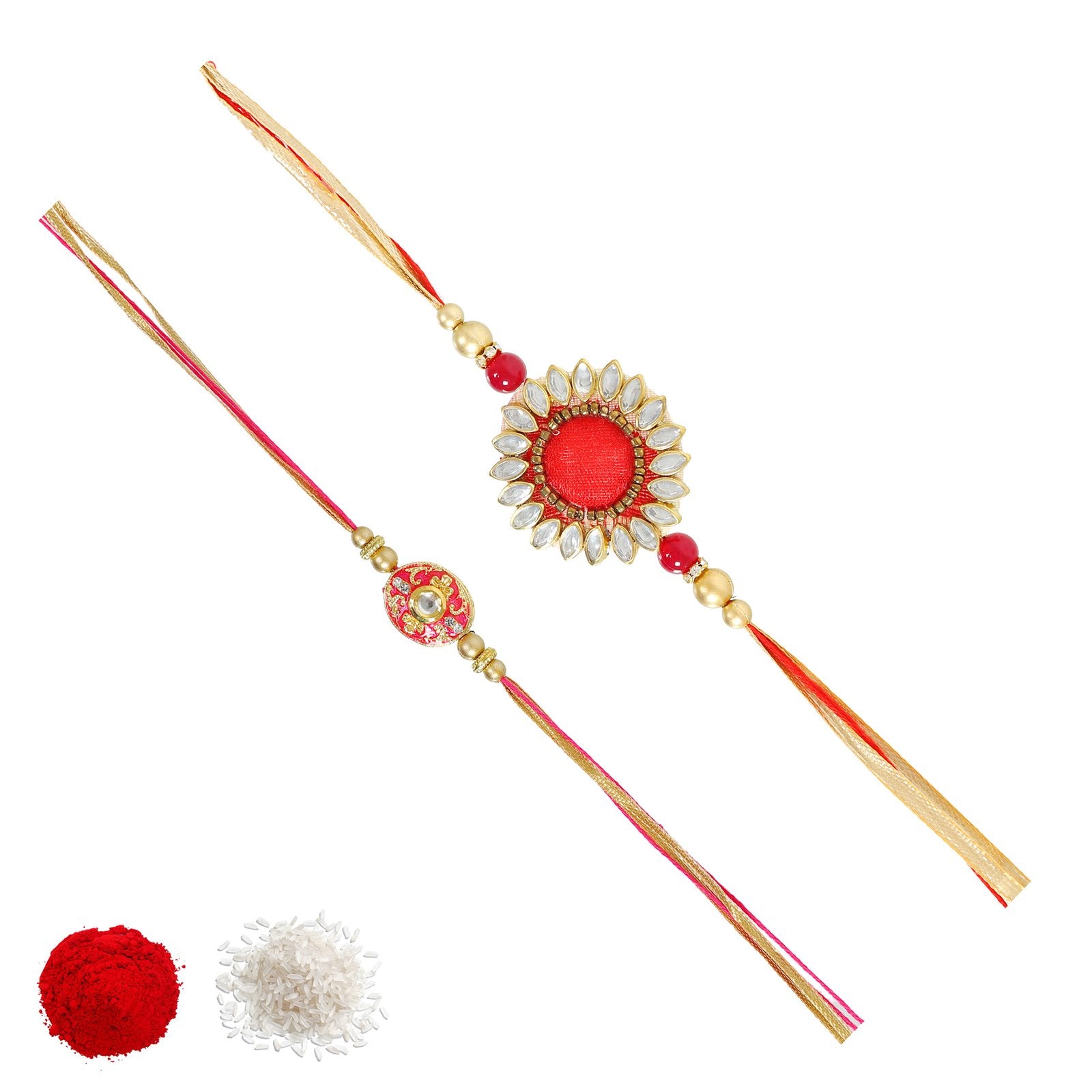 Set Of 2 Kundan Handcrafted Traditonal Rakhi Combo Set For Brother image 3