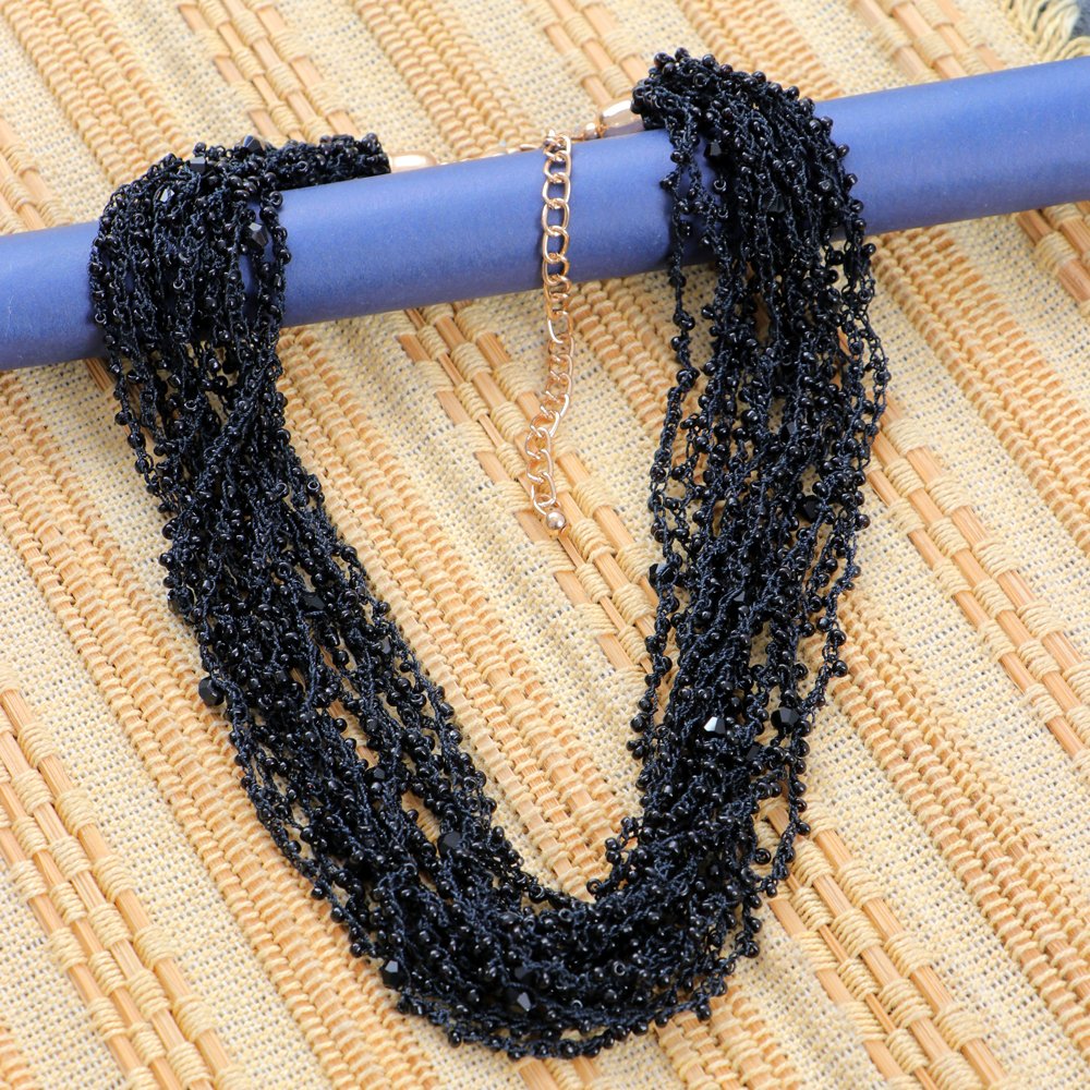 Black Gold-Tone Beaded Multi-Layer Long Necklace image 2