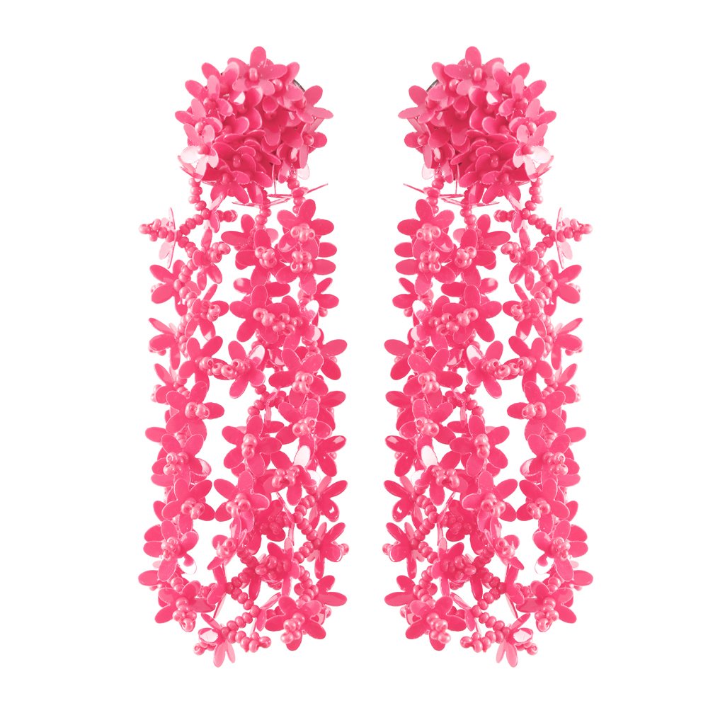 Pink Beaded Floral Classic Tassel Earrings image 5