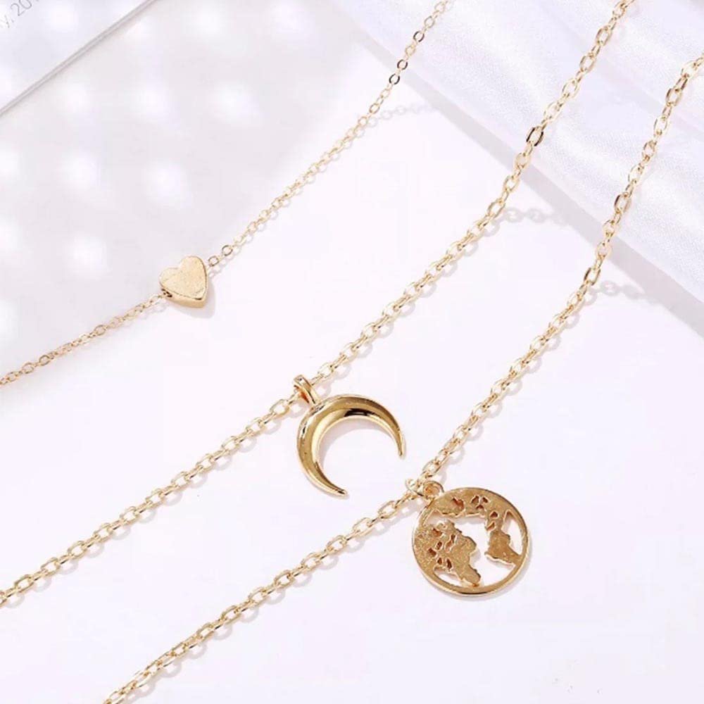 Earth, Moon, and Heart Multi-Layered Chain image 1