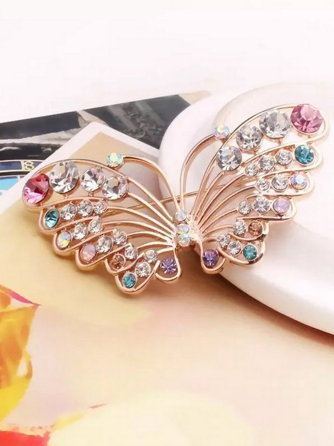 Gold-Plated Multicolor Crystal Stud Butterfly Brooch for Women/Girls image 1
