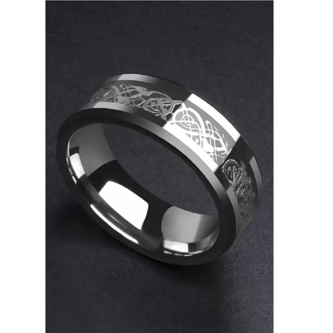 Men's Oxidised Silver Dragon Red Crystal Ring image 0
