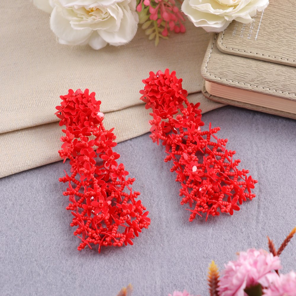 Red Beaded Floral Classic Tassel Earrings image 4