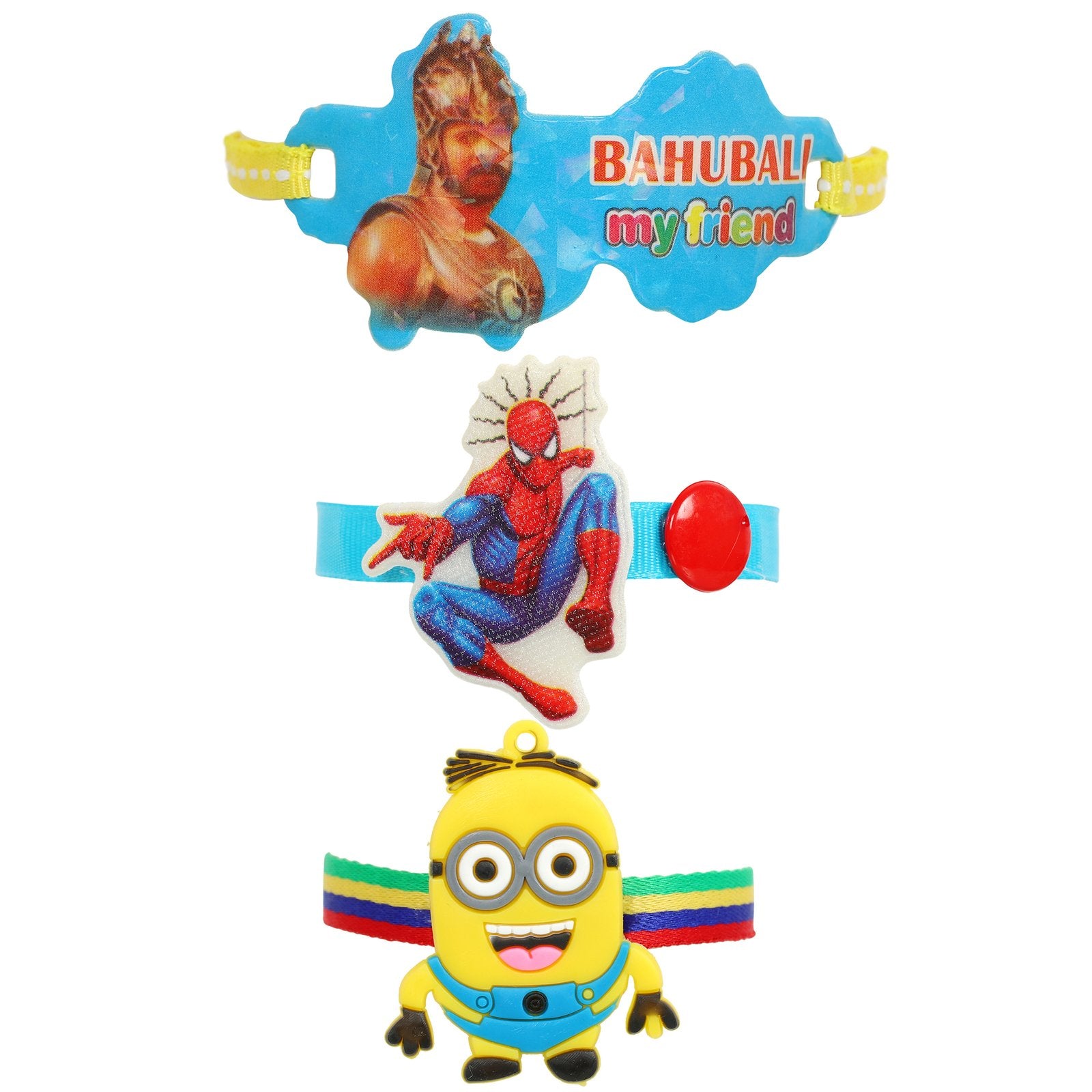 Combo of 3 Kids Favorite Spider Minions Babhubali Cartoon Rakhi image 2