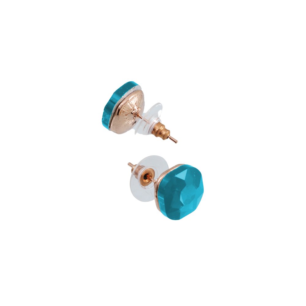 Gold-Plated Turquoise Blue Crystal Studs Earrings image 2