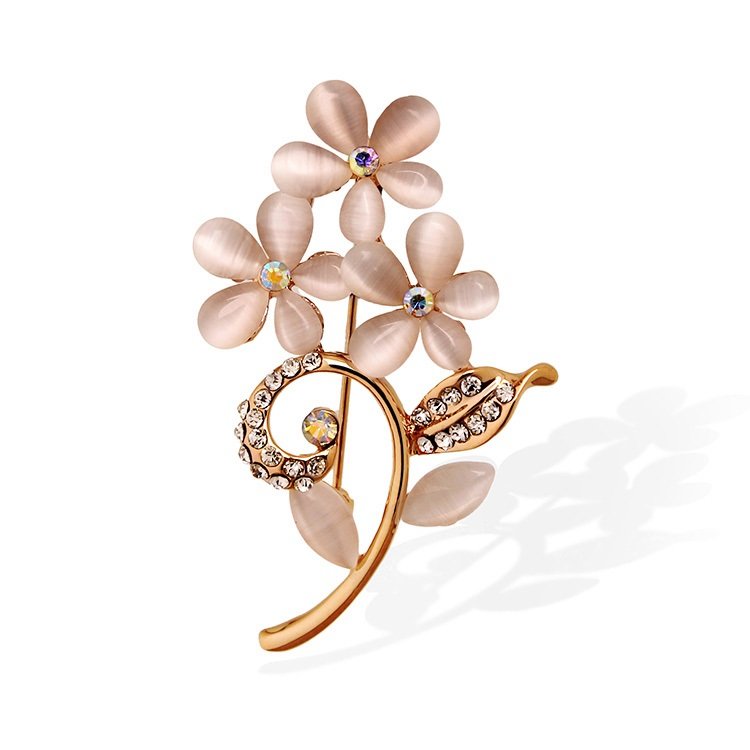 Gold-Tone Stone Floral Crystal Studded Brooch For Women/Girl's image 3