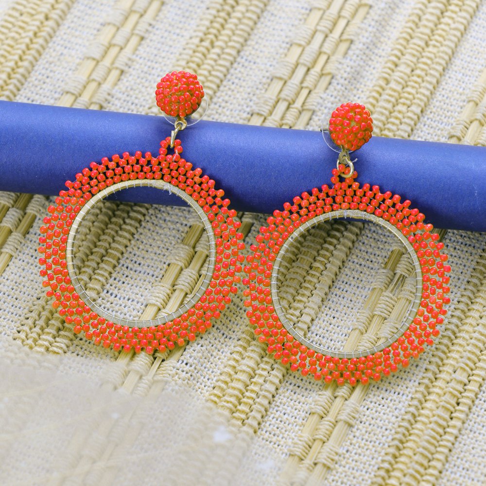 Orange Beaded Drop & Dangler Earrings image 2