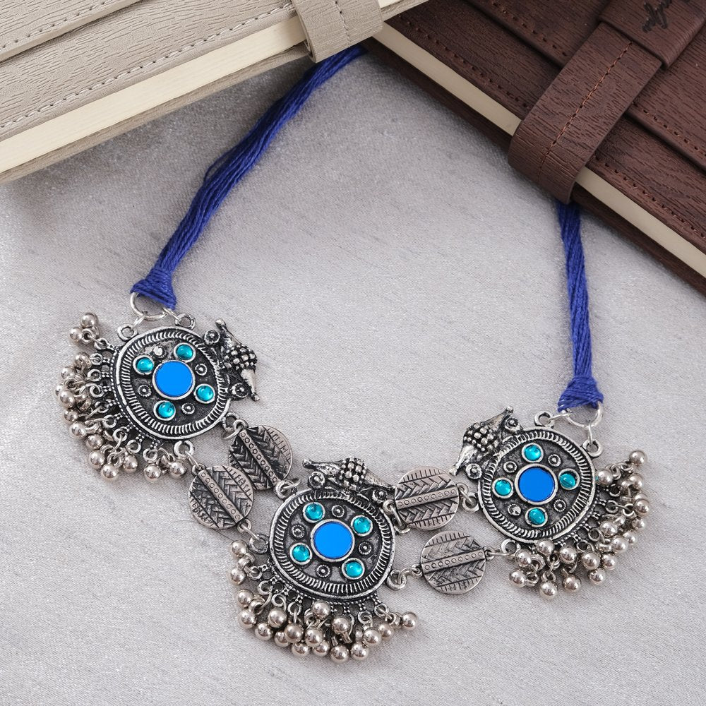 Oxidized Silver Blue Crystal Choker Necklace image 3