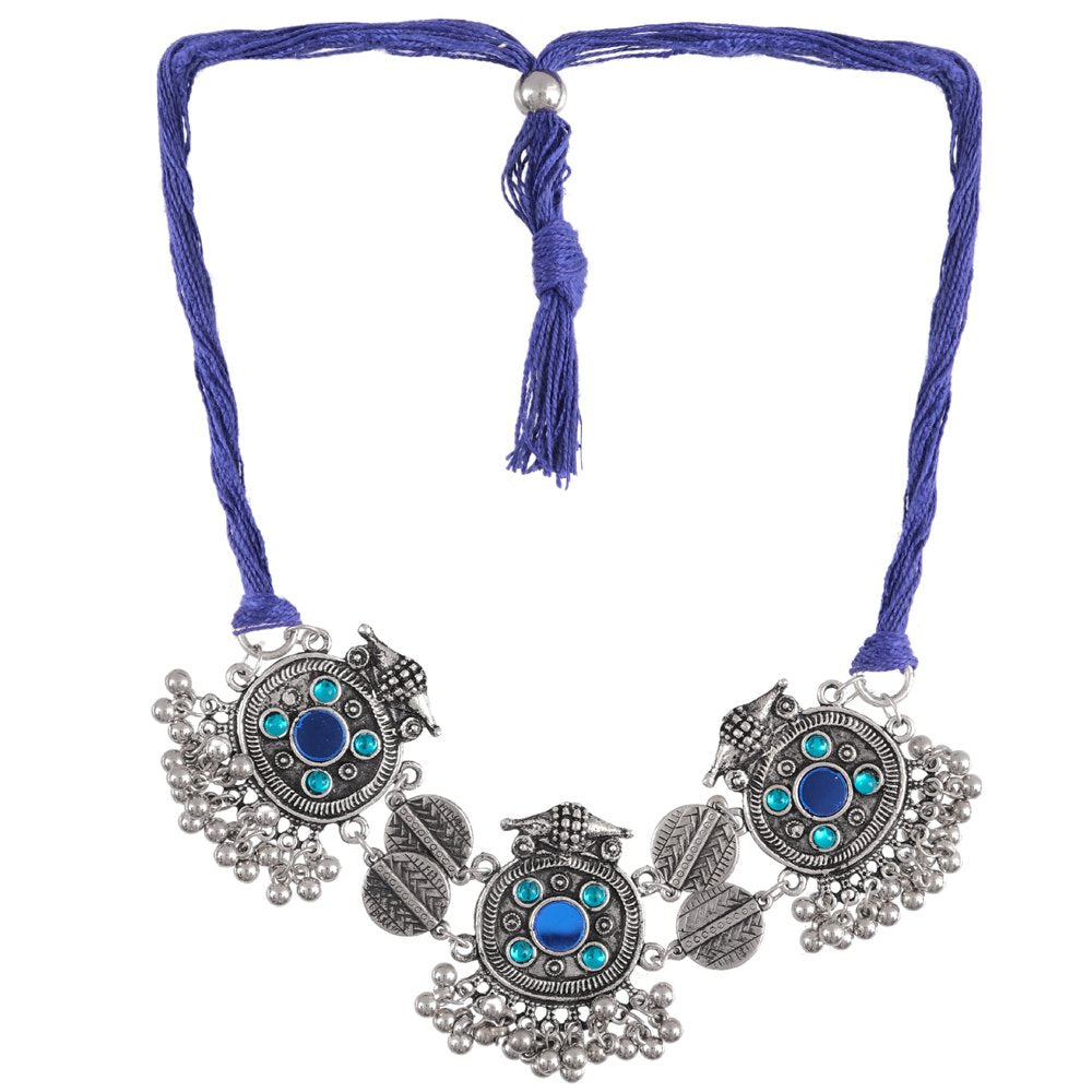 Oxidized Silver Blue Crystal Choker Necklace image 1