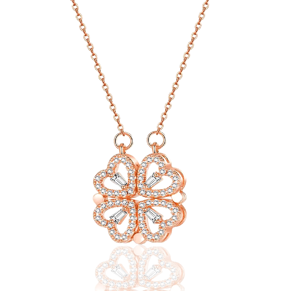 Rose Gold Crystal Magnetic Clover Heart Pendant Necklace for Women/Girls image 3