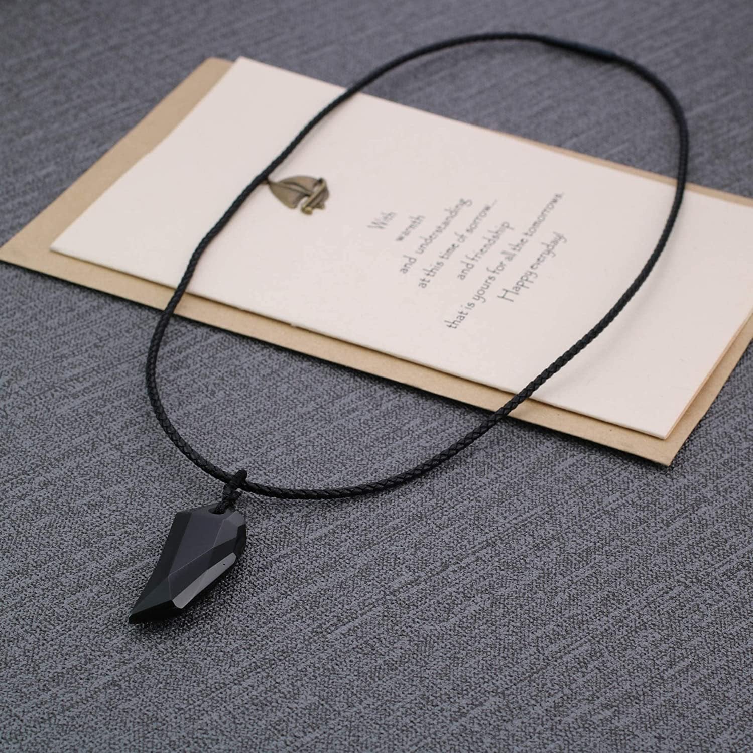 Stylish Black Stone Thread Drawstring Pendant Necklace for Men/Women image 4