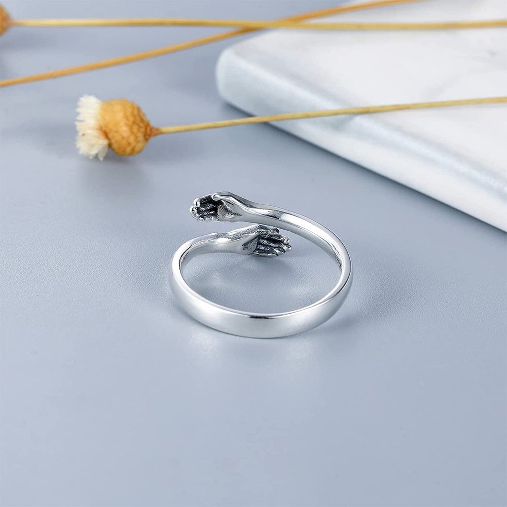 Adjustable Silver Hugging Hand Ring image 2